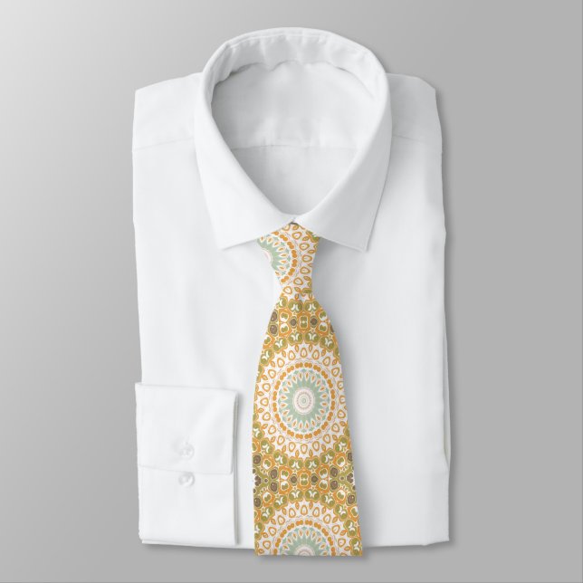 Olive and Amber Modern Mandala Design Tie (Tied)