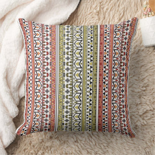 Olive and brown geometric ethnic ornament cushion
