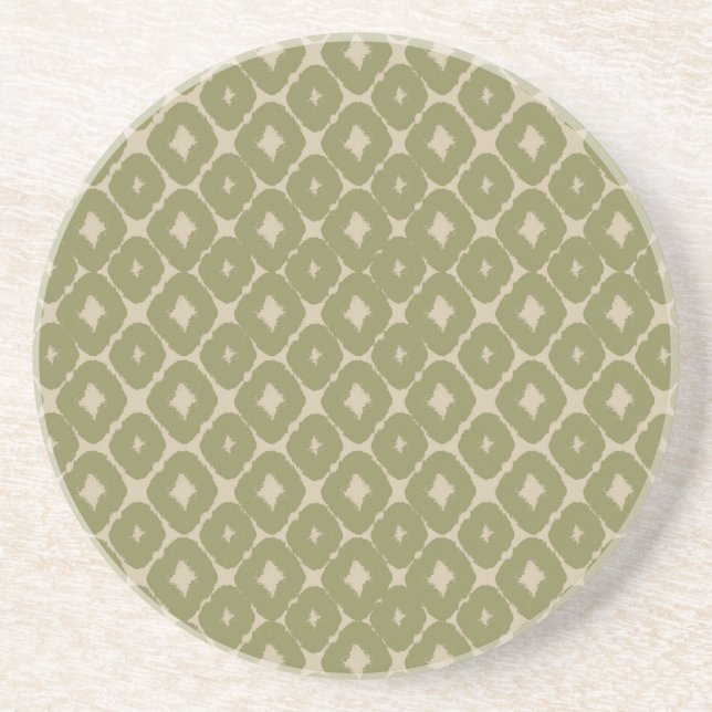 Olive and cream Boho Geometric Throw Pillow Coaster (Front)