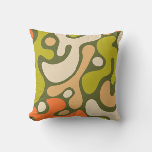 Olive and Cream Organic Amoeba Blob Pattern Cushion