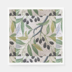 Olive and Grey Mediterranean Luncheon Napkins