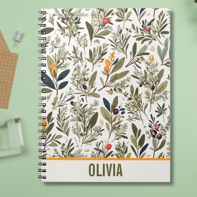 Olive and Herbs Minimal Elegant Personalised Notebook (Creator Uploaded)