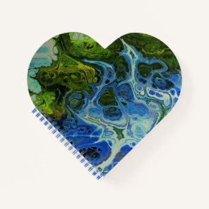 Olive and Ice Blue Faux Marble Heart Notebook