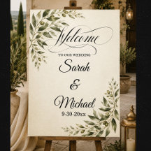Olive and Ivory Calligraphy Welcome Sign
