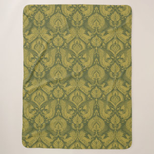 Olive and Mustard Fancy Damask Sherpa Blanket