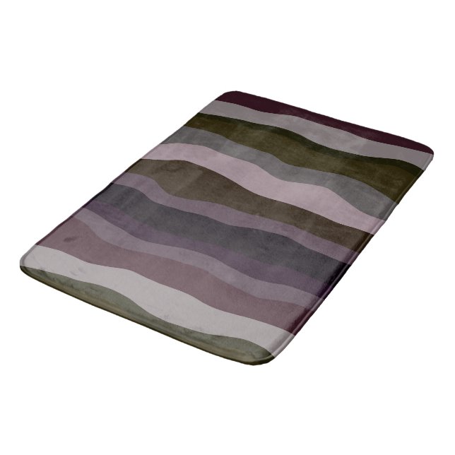 Olive and Purple Wavy Stripes Bath Mat (Angled)