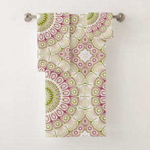 Olive and Rose Mandala Pattern Bath Towel Set