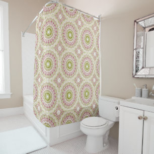 Olive and Rose Mandala Pattern Shower Curtain