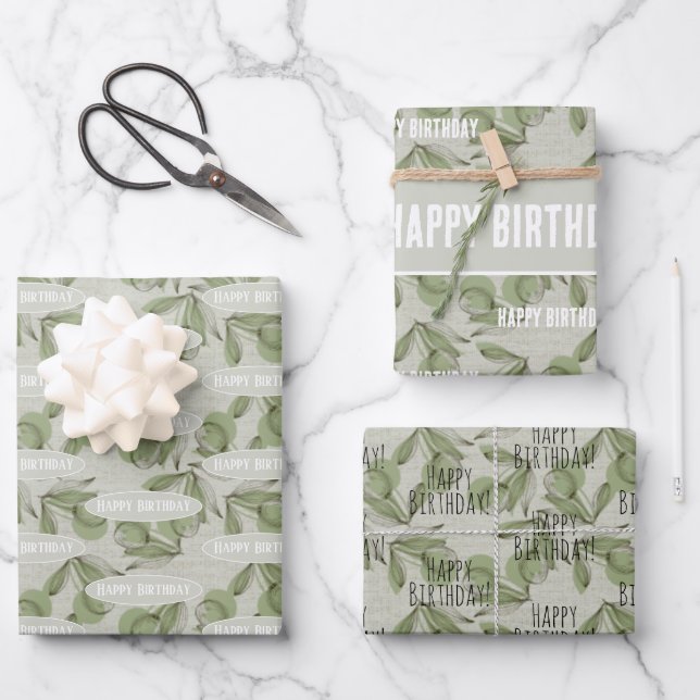 Olive and Stem Pattern with Personalised Message Wrapping Paper Sheet (Front)