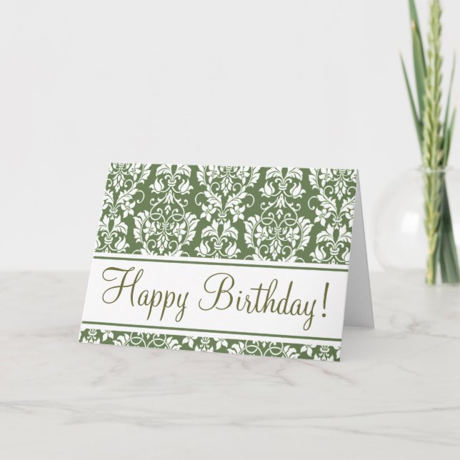 Olive and White "Birthday Card" Card (Front)