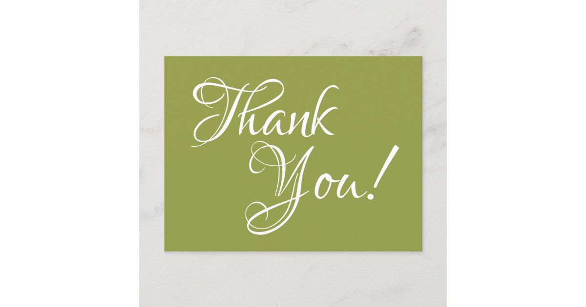 Olive and White Calligraphy Thank You Postcard | Zazzle