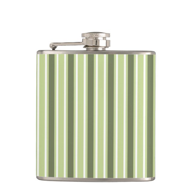 Olive and white candy stripes hip flask (Front)