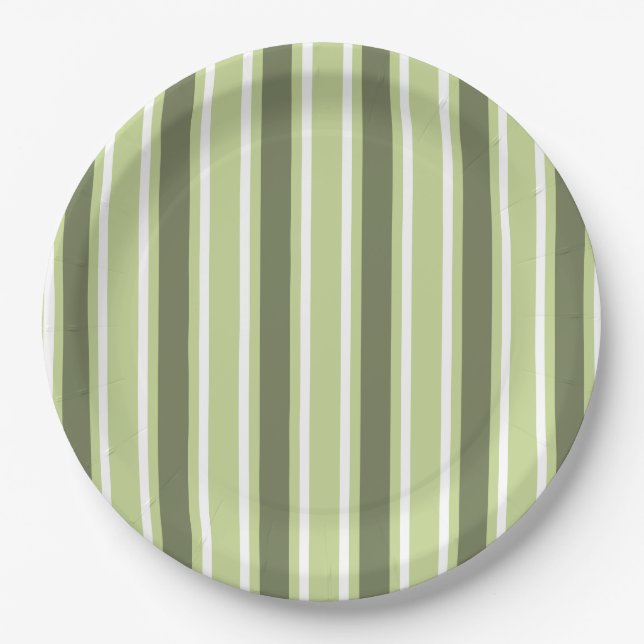 Olive and white candy stripes paper plate (Front)