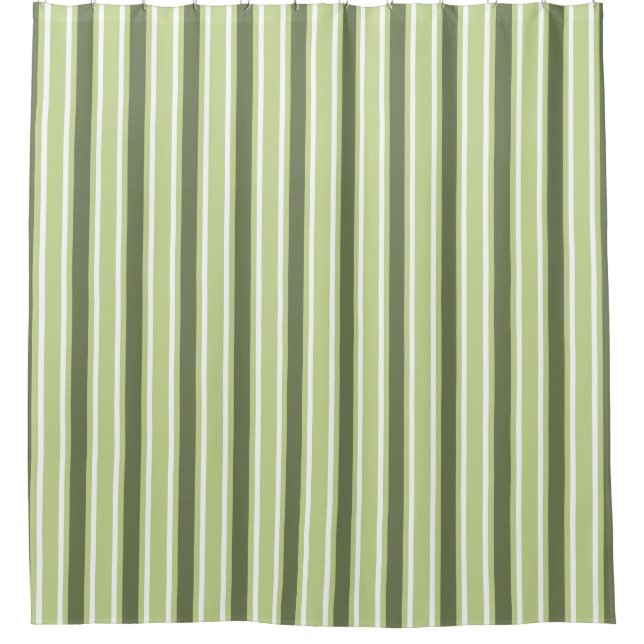 Olive and white candy stripes shower curtain (Front)