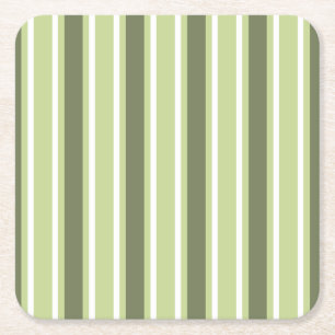 Olive and white candy stripes square paper coaster