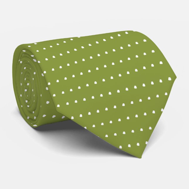 Olive and White  Polka Dots Tie (Rolled)