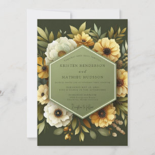 Olive Anemone Autumn Wedding Invitation
