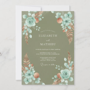 Olive Aqua Pampas Eucalyptus Wedding Invitation