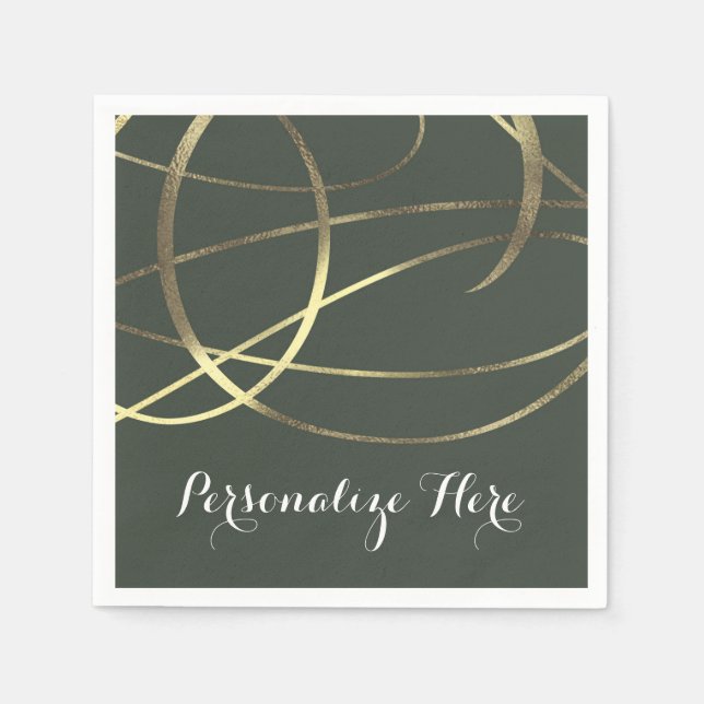 Olive Army Green & Gold Faux Foil Custom Party Napkin (Front)