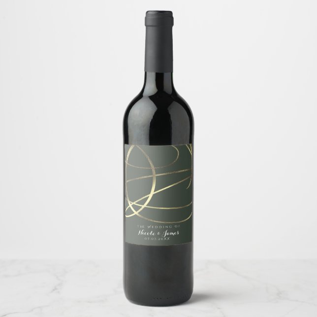 Olive Army Green & Gold Faux Foil Custom Wine Label (Front)