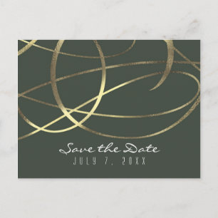 Olive Army Green & Gold Faux Foil Save the Date Announcement Postcard