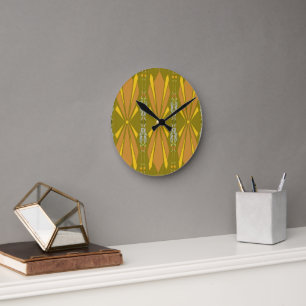 Olive Art Deco Gold Burst Round Clock