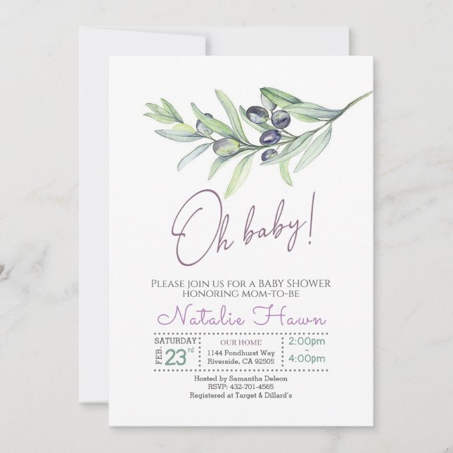 Olive baby shower invitation (Front)