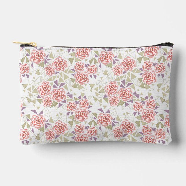 olive beige mosaic floral pattern retro  accessory pouch (Front)