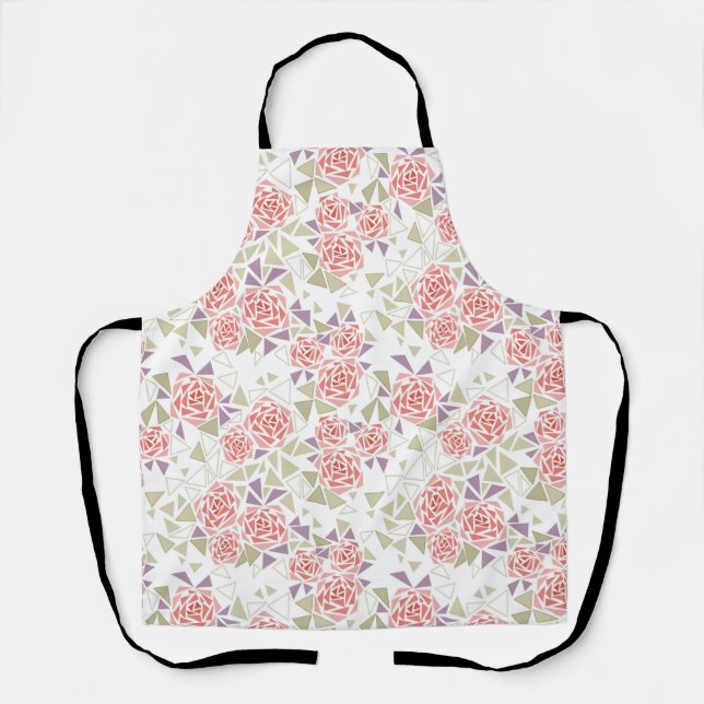 olive beige mosaic floral pattern retro  apron (Front)