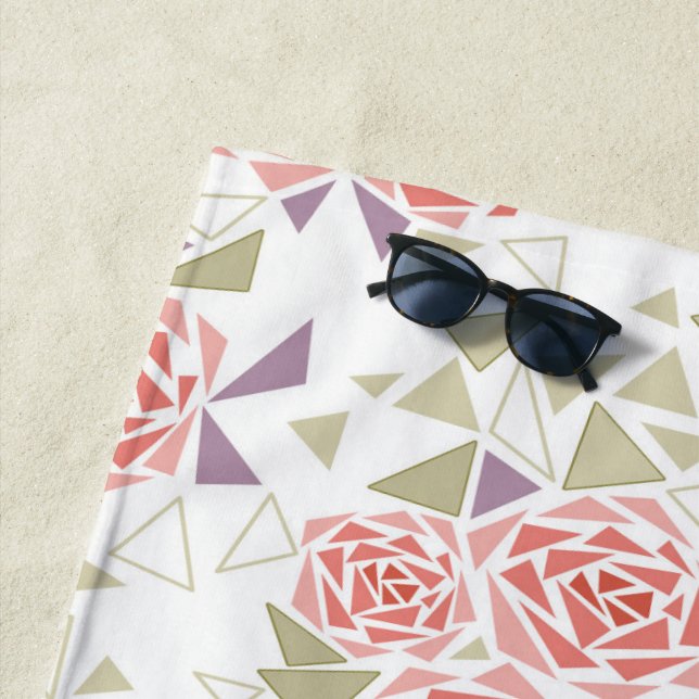 olive beige mosaic floral pattern retro  beach towel (In Situ)