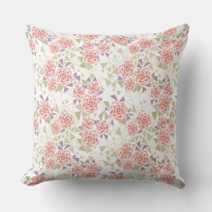 olive beige mosaic floral pattern retro  cushion