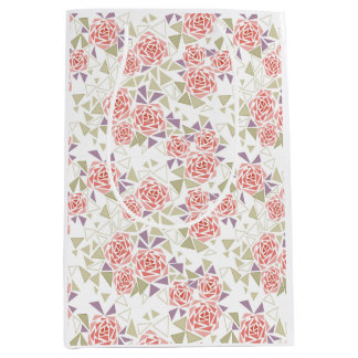 olive beige mosaic floral pattern retro medium gift bag