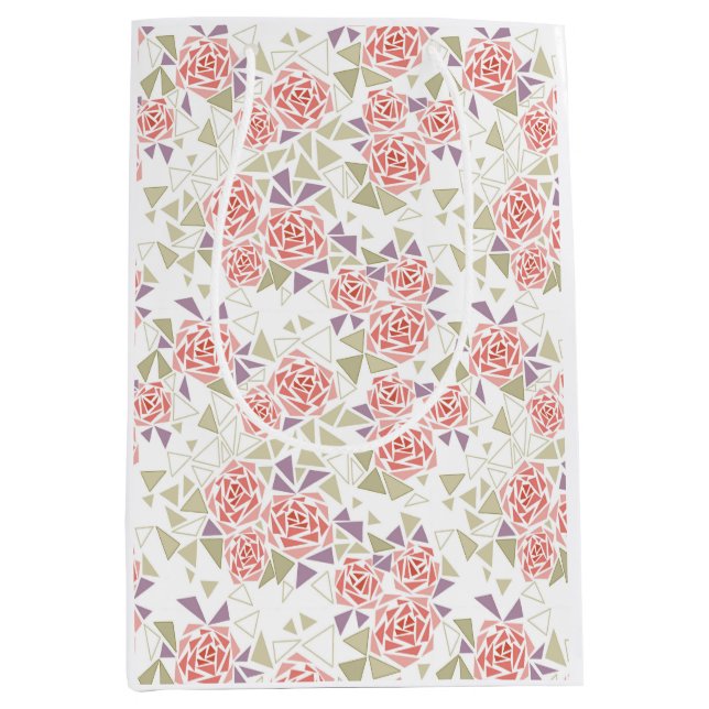 olive beige mosaic floral pattern retro  medium gift bag (Front)