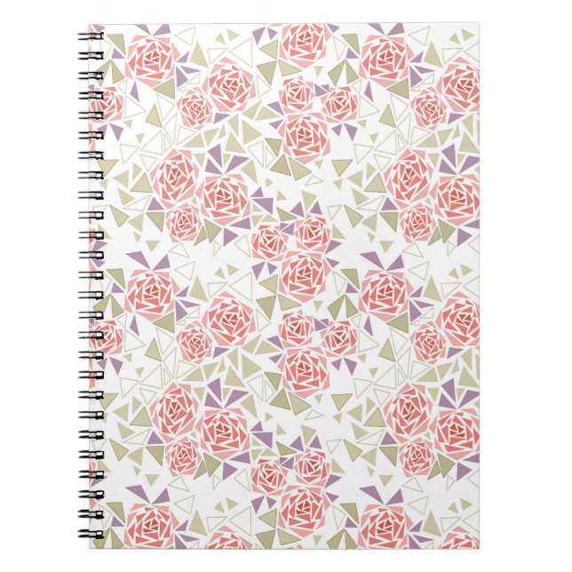 olive beige mosaic floral pattern retro  notebook (Front)