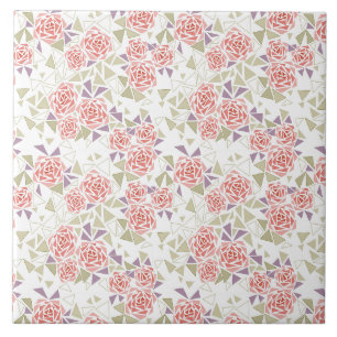 olive beige mosaic floral pattern retro tile
