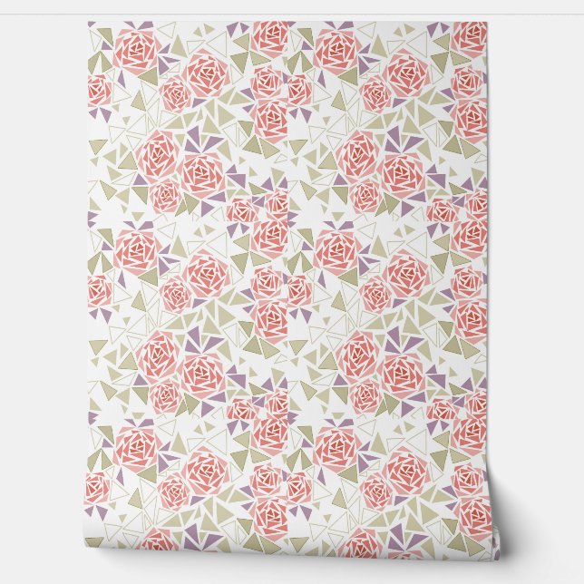 olive beige mosaic floral pattern retro  wallpaper (Unrolling)