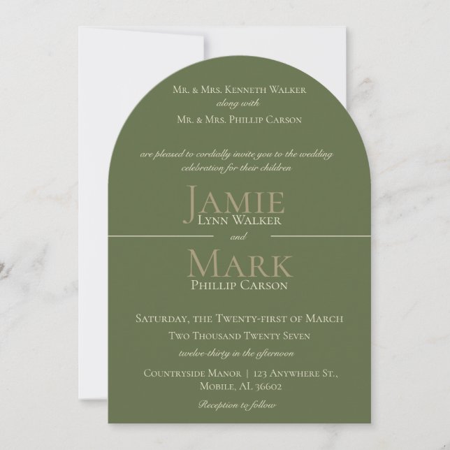 Olive & Beige Neutral Wedding Invitation (Front)