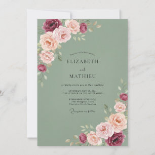Olive Berry Ranunculus Wedding Invitation
