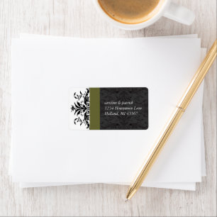 Olive Black Damask  Address Labels -