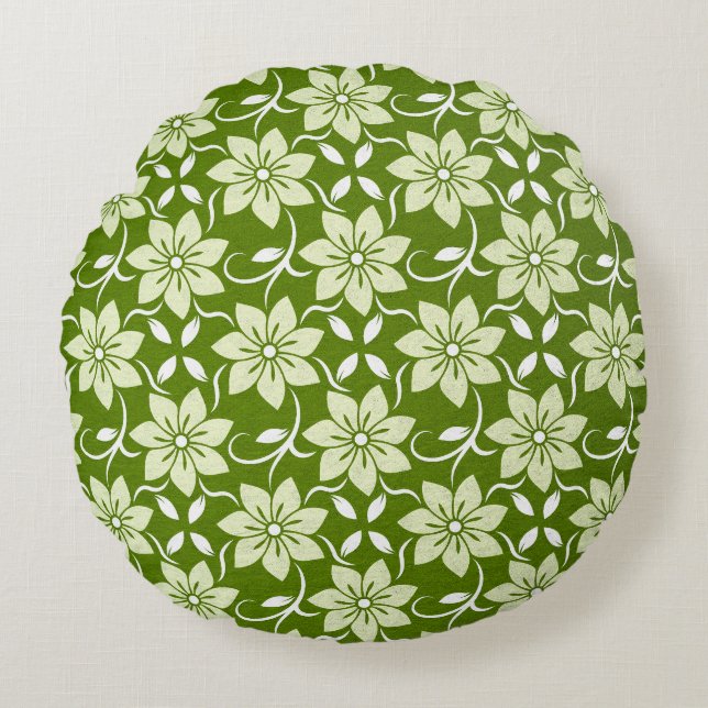 Olive Blossom Repeat Round Cushion (Front)