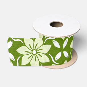Olive Blossom Repeat Satin Ribbon