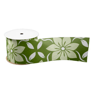Olive Blossom Repeat Satin Ribbon