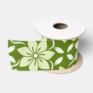 Olive Blossom Repeat Satin Ribbon