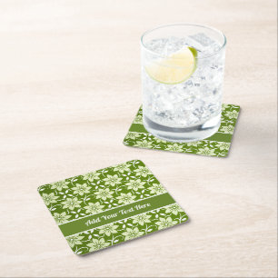 Olive Blossom Repeat Square Paper Coaster