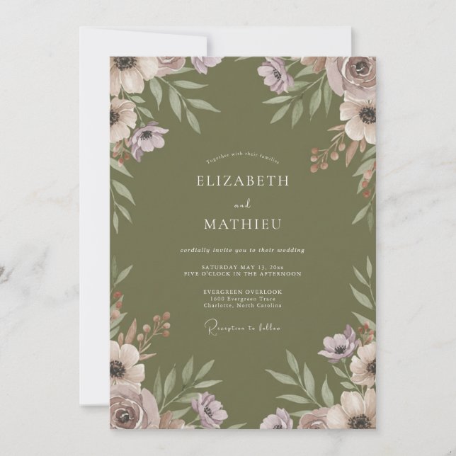 Olive Blossom Wedding Invitation (Front)