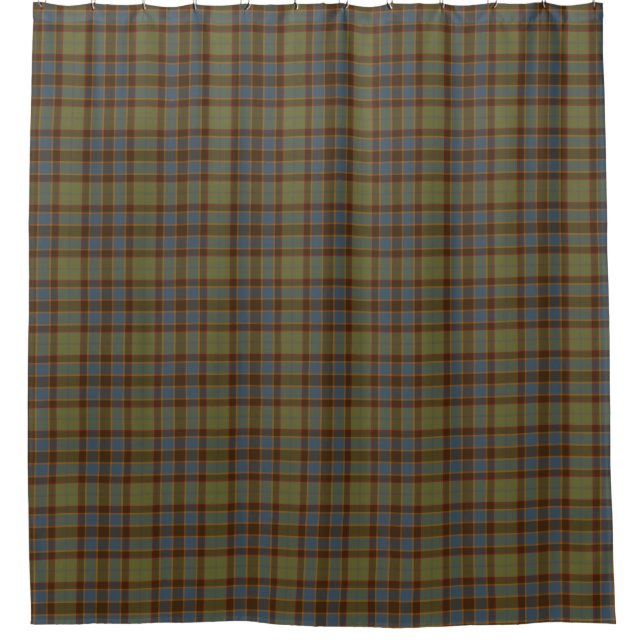 Olive Blue Orange Tartan Plaid Shower Curtain (Front)