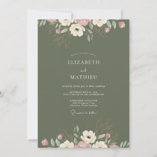 Olive Blush Ranunculus Eucalyptus Wedding Invitation