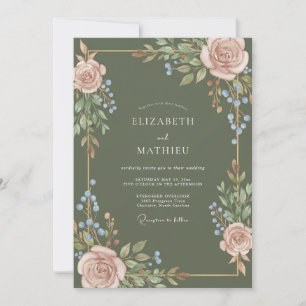 Olive Blush Vine Wedding Invitation