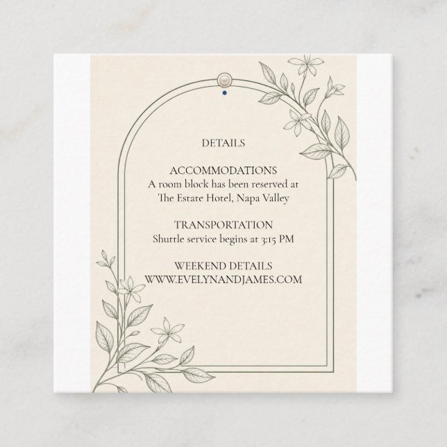 Olive Botanical Arch Wedding Details Card (Front)