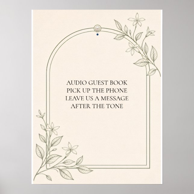 Olive Botanical Audio Guest Book Wedding Sign (Front)